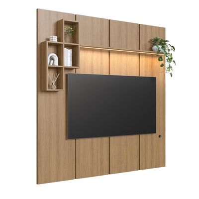 Painel para TV até 55 Polegadas 180cm com Nichos Decorativos e Iluminação em LED Nexus Mel