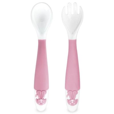 Kit Talheres Flexíveis Infantil 6m+ Colher e Garfo Bebê Treinamento Menina Rosa Adoleta Bebê Rosa