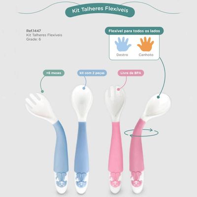 Kit Talheres Flexíveis Infantil 6m+ Colher e Garfo Bebê Treinamento Menina Rosa Adoleta Bebê Rosa