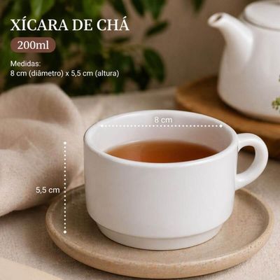 Jogo 48 Xícaras Chá 200ml Vidro Opalino Branco Wolff Essenza