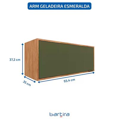 Armário Aéreo para Geladeira Bartira Esmeralda Basculante Damasco/Verde Verde