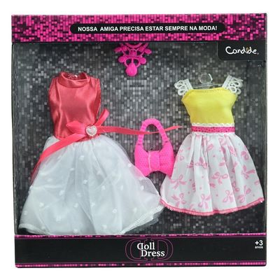 Vestido Para Boneca - Doll Dress Kit 2 Looks - Vermelho C/ Amarelo