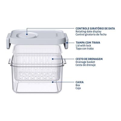 Pote Organizador De Geladeira 0,9l Organizzare Com Controle De Umidade Tramontina 61820-090