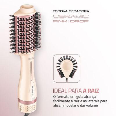Escova Secadora Ceramic Pink Drop Mondial Rosa Claro 1300W Bivolt ES-22 Bivolt