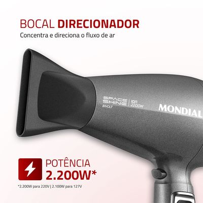 Secador de Cabelos Space Shine Mondial Grafite BIVOLT - SC-20-BI Bivolt
