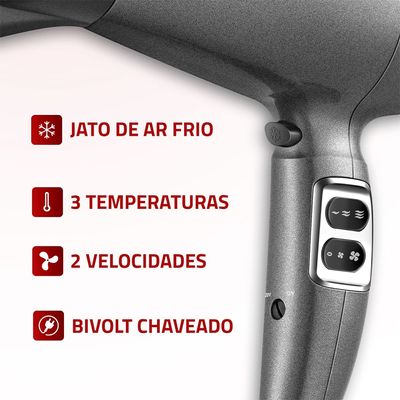 Secador de Cabelos Space Shine Mondial Grafite BIVOLT - SC-20-BI Bivolt