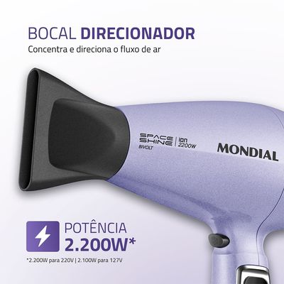 Secador de Cabelos Space Shine Mondial Lilás BIVOLT - SC-21-BI Bivolt