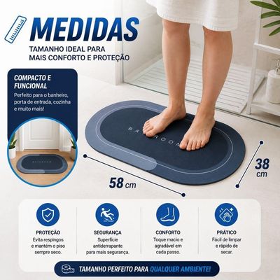 Tapete de Banheiro Oval Absorvente Antiderrapante 58x38cm Bege Smart Lions