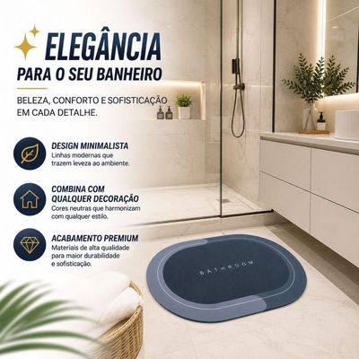 Tapete de Banheiro Oval Absorvente Antiderrapante 58x38cm Bege Smart Lions