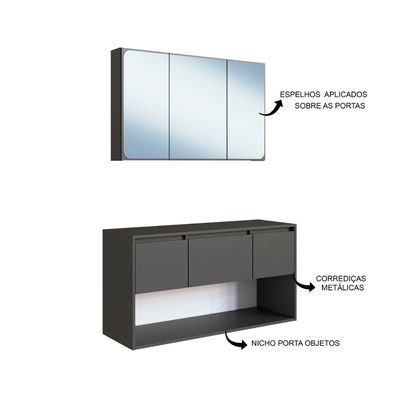 Gabinete de Banheiro Suspenso 110cm com Espelheira Lavinia s