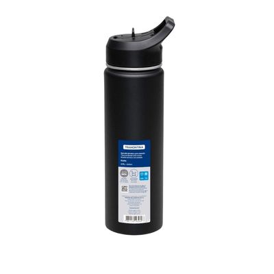 Garrafa Térmica Tramontina 650 ml Preta com Canudo
