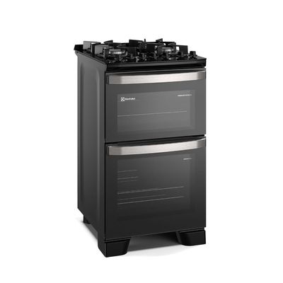 Fogão 4 bocas Electrolux Preto Experience Mesa de Vidro, 2 Fornos e Grade de Ferro Fundido (FE4DB) 127V