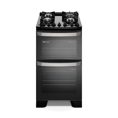 Fogão 4 bocas Electrolux Preto Experience Mesa de Vidro, 2 Fornos e Grade de Ferro Fundido (FE4DB) 127V