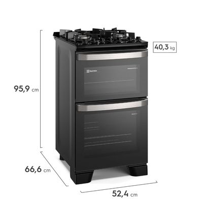 Fogão 4 bocas Electrolux Preto Experience Mesa de Vidro, 2 Fornos e Grade de Ferro Fundido (FE4DB) 127V