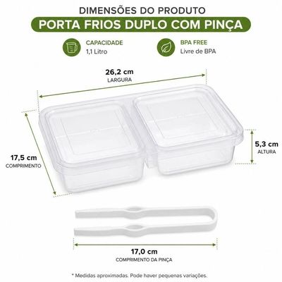 Porta Frios Duplo com Tampa e Pinça 11L BPA Free em Polipropileno Organizador para Geladeira