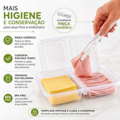 Porta Frios Duplo com Tampa e Pinça 11L BPA Free em Polipropileno Organizador para Geladeira