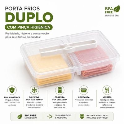 Porta Frios Duplo com Tampa e Pinça 11L BPA Free em Polipropileno Organizador para Geladeira