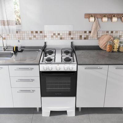 Fogão 4 Bocas Atlas Coliseum Plus Mesa Inox Branco