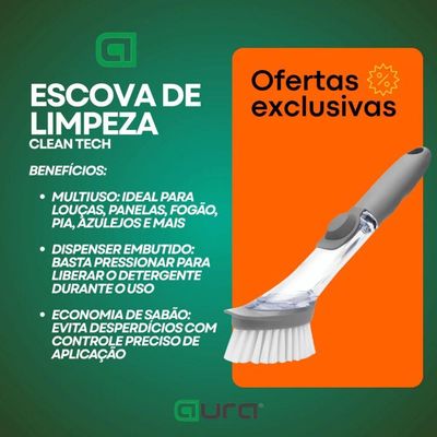 Escova de Limpeza com Reservatório Dispenser Multiuso Louças Panelas Fogão
