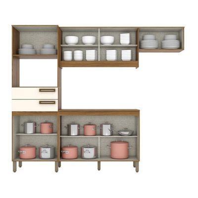 Cozinha Compacta 4 Peças Com Aéreo Geladeira Zoey Casa 812 Nature Com Off White