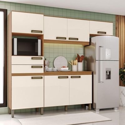 Cozinha Compacta 4 Peças Com Aéreo Geladeira Zoey Casa 812 Nature Com Off White