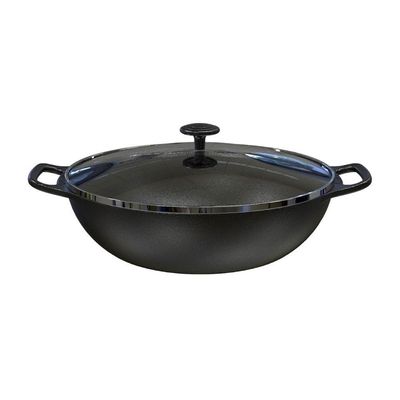 Panela Frigideira Wok Tv Pf 36cm Ferro Fundido 2 Alças Preta para Diversos Tipos de Fogão Libaneza