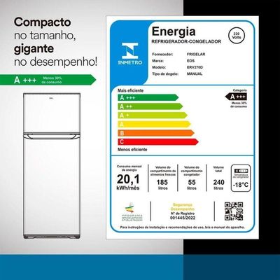 Geladeira EOS 240L Duplex Compacta ERV270DB Branca 220V