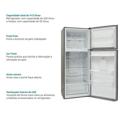 Geladeira 413L Philco Eco Inverter Duplex Inox PRF501TI 110V