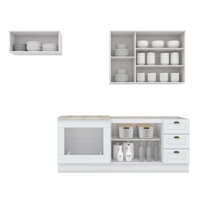 Cozinha Compacta 4 Peças Com Aéreo Geladeira Amy Casa 812 Branco Hp