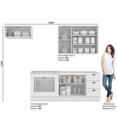 Cozinha Compacta 4 Peças Com Aéreo Geladeira Amy Casa 812 Branco Hp