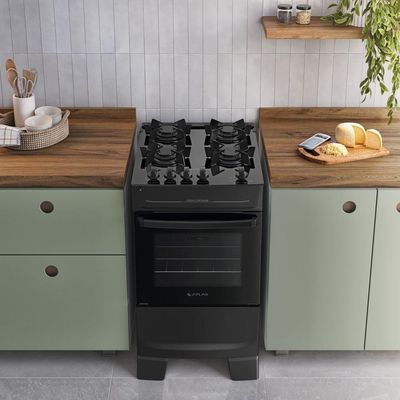 Fogão 4 Bocas Atlas Mônaco Top Glass Automático Mesa De Vidro Preto Bivolt