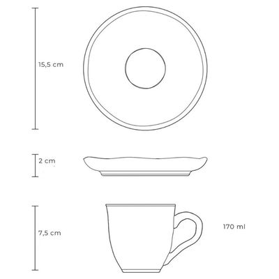 Aparelho de Jantar 16 Peças Cinza Cerâmica Porto Brasil Bio Pietra 4 Pessoas Café Chá Mesa Posta