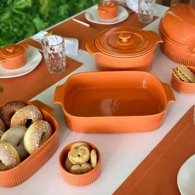 Kit 2 Travessas Médias Retangulares 30x21cm Porcelana Laranj