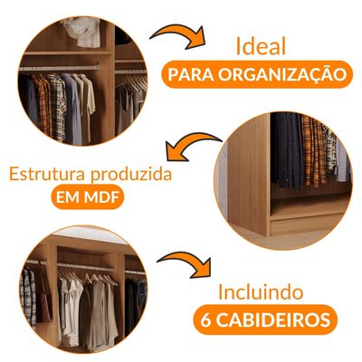 Closet Light 3 prateleiras e 6 cabideiros convencional MDF Moderna Imbuia