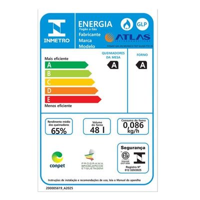 Fogão Monaco Top Glass New 4 Boca Atlas Preto Bivolt