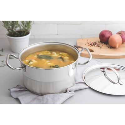 Caçarola Funda Tramontina Professional Aço Inox 1,8L com Tampa Plana e Fundo Triplo 16cm