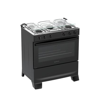 Fogão 5 Bocas Atlas Mônaco Plus Mesa De Inox Bivolt Preto