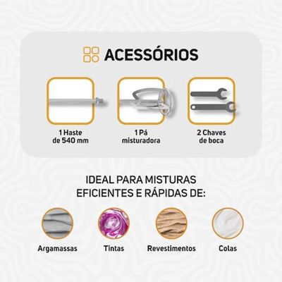 Misturador de Argamassa e Tinta WAP WF-MA01 1600W Velocidade Variável Dupla Empunhadura Preto / 220V
