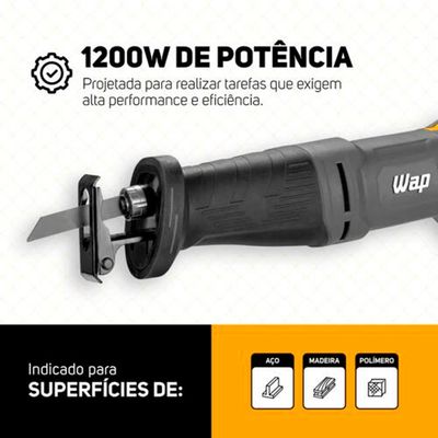Serra Sabre WF-SA01 1200W com Punho Giratório Velocidade Variável e Troca Rápida WAP Preto / 110V