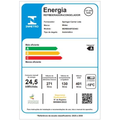 Geladeira Frost Free Inverse 401L Inverter Bivolt Inox Midea MDRB548FGD463