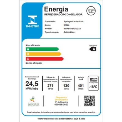 Geladeira Midea MDRB548FGDDX3 Frost Free Inverse 401L Inverter Preto Bivolt