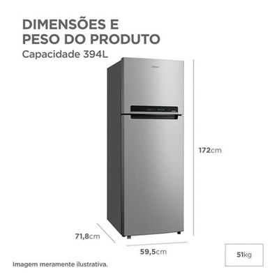 Geladeira Frost Free Duplex 394L Inverter Prata Midea MDRT533EVD502 220V