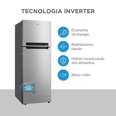 Geladeira Frost Free Duplex 394L Inverter Prata Midea MDRT533EVD502 220V