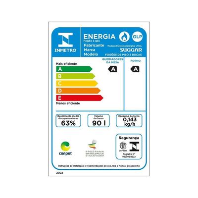 Fogão Suggar Neo Glass 5 Bocas FGVNG510PT Mesa De Vidro Preto Bivolt