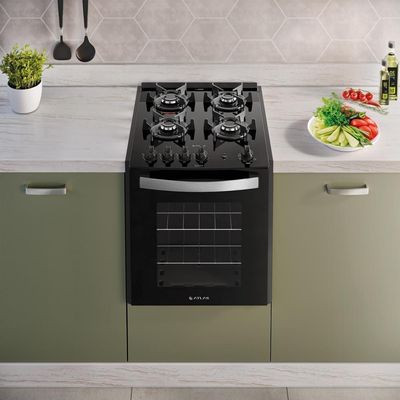 Fogão de Embutir 4 Bocas Gás GLP Atlas UTop-2095 Mesa de Vidro Temperado Preto Bivolt