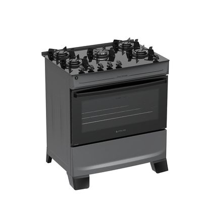 Fogão 5 Bocas Atlas Mônaco Top Glass Mesa De Vidro Bivolt Titanium