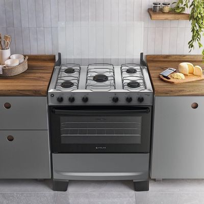 Fogão 5 Bocas Atlas Mônaco Plus Automático Mesa Inox Titanium Bivolt