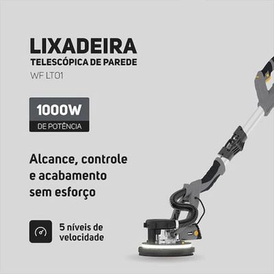Lixadeira Telescópica de Parede WAP WF LT01 1000W LED 5 Velocidades Aspiração de Pó Preto / 110V