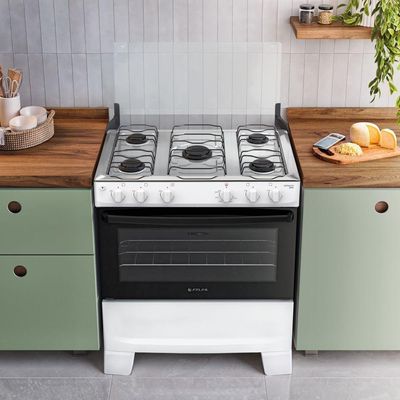 Fogão 5 Bocas Atlas Mônaco Plus Automático Mesa Inox Branco Bivolt