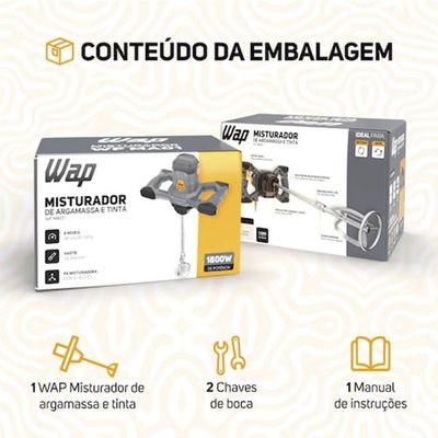 Misturador de Argamassa e Tinta WAP WF-MA01 1600W Velocidade Variável Dupla Empunhadura Preto / 110V